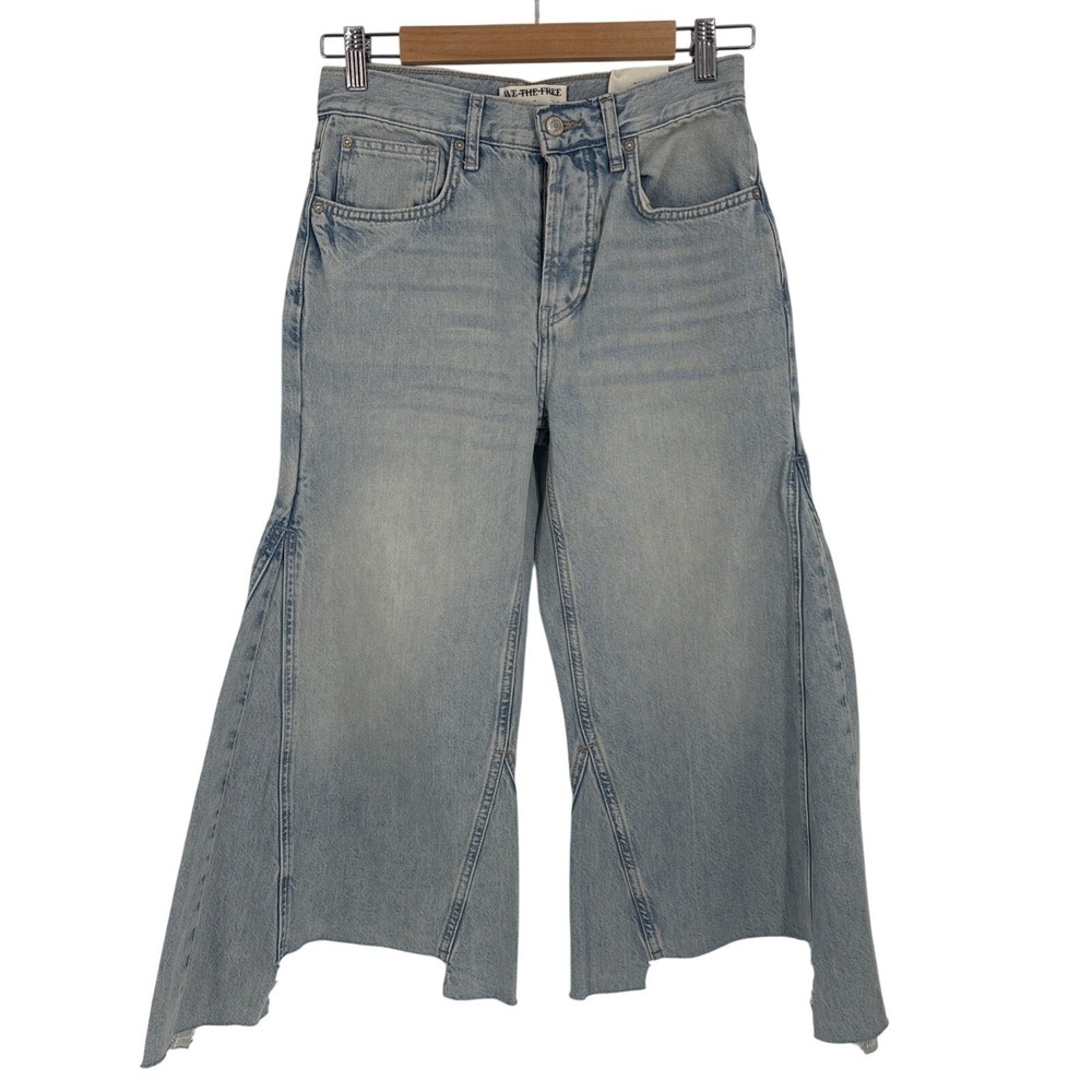 We The Free Womens Ripple Wide Leg Pieced Cropped Jeans 25 Hippie Festival Boho